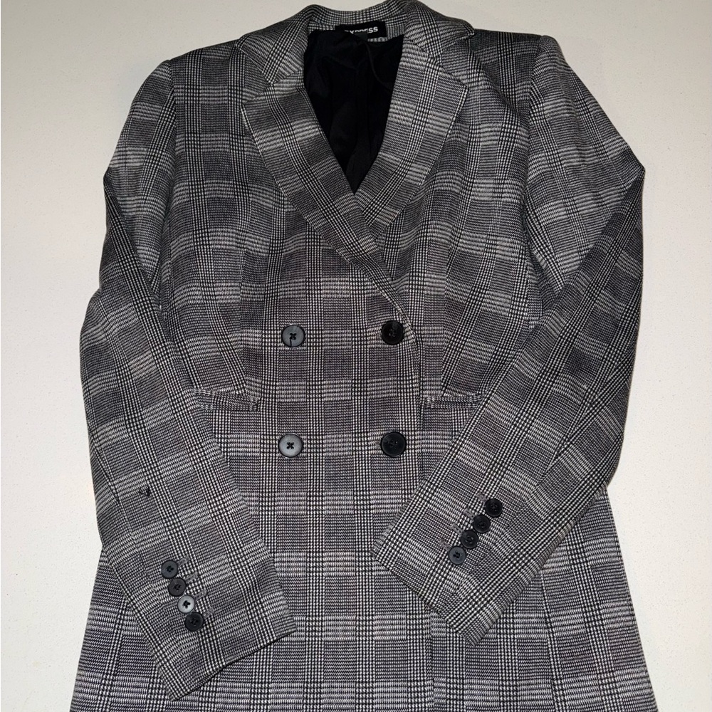 Express Black and Gray Houndstooth Blazer XS